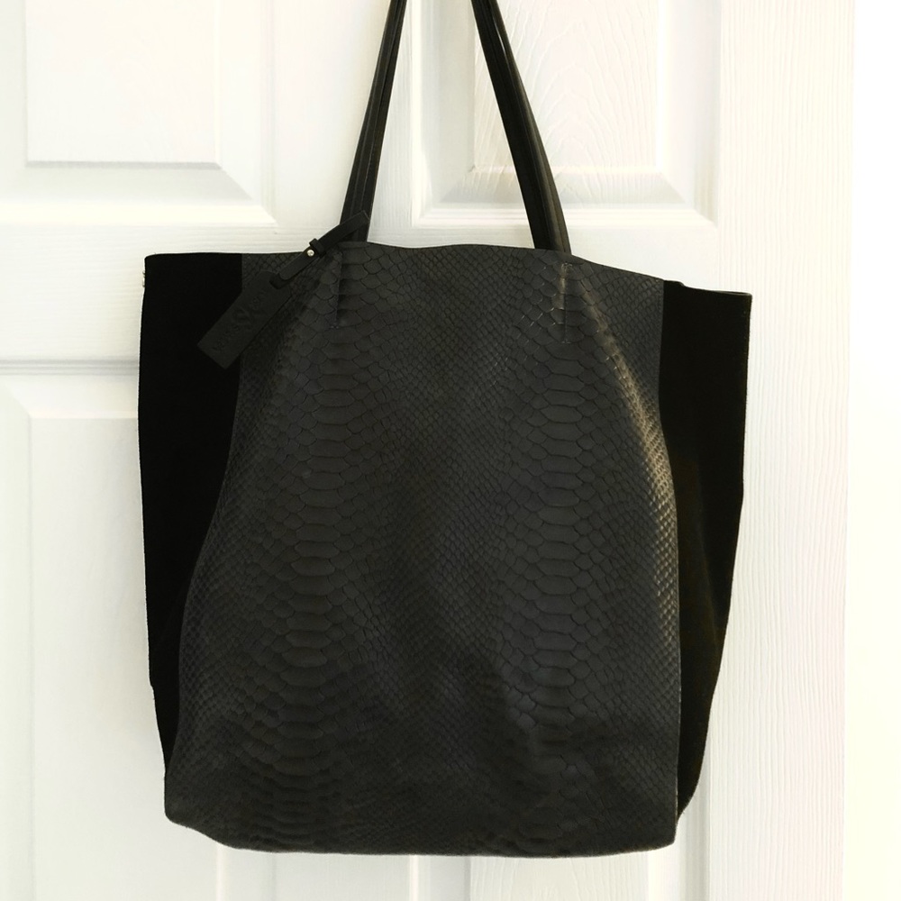 Yosi Samra Black Leather And Suede Tote